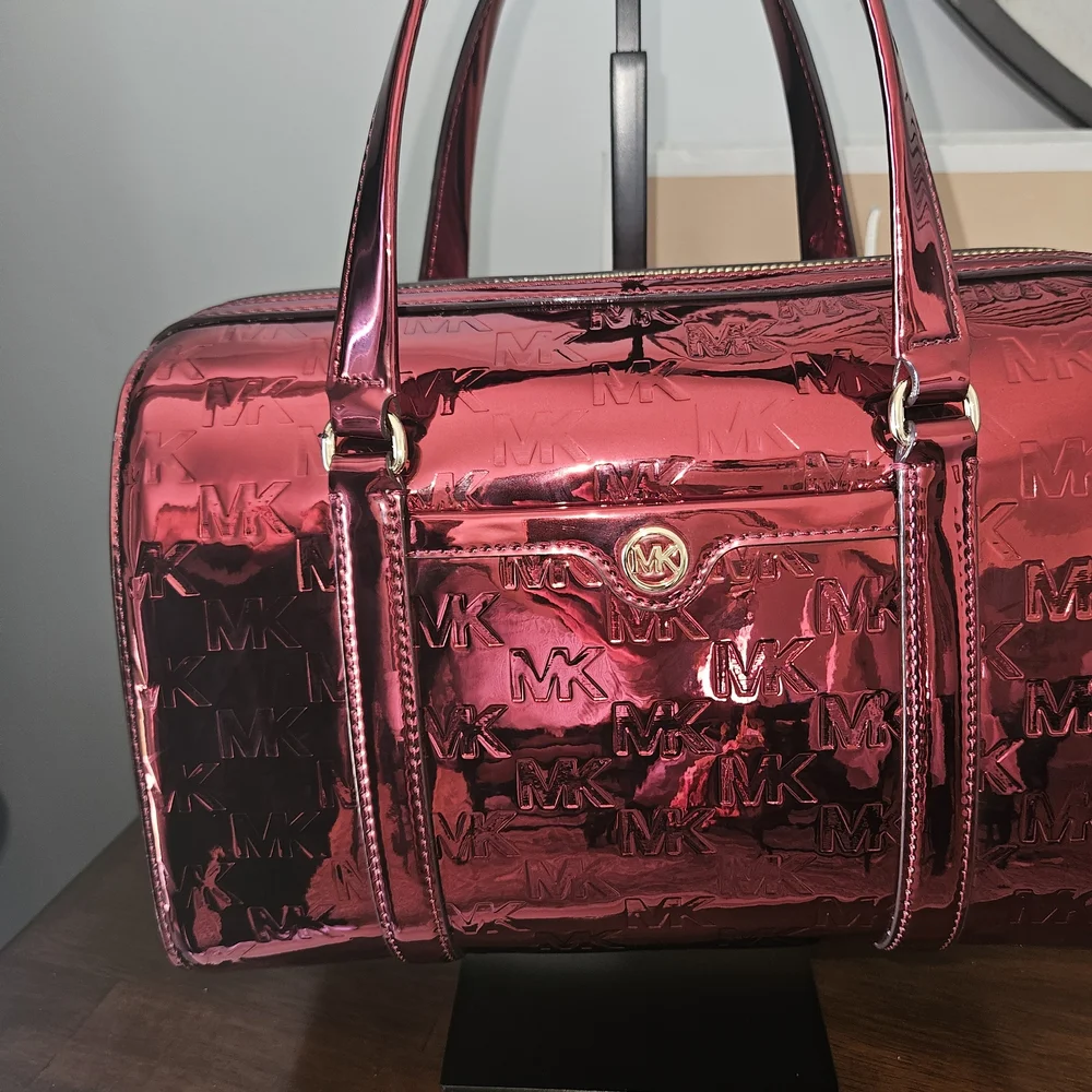 Michael Kors Metallic Rose Pink MK-Embossed Satchel - Picture 4 of 13